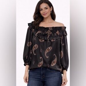 Ryegrass black paisley off-shoulder blouse Size XXL